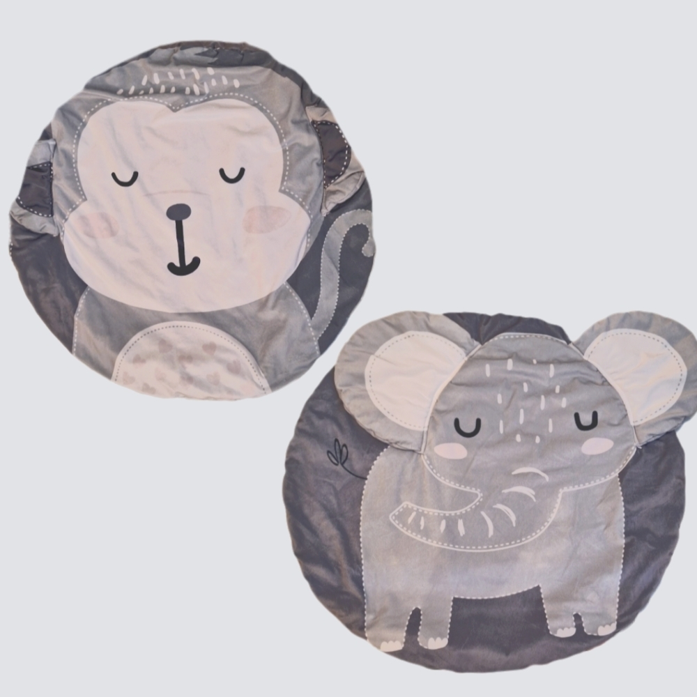 x2 Manhattan Kids Baby Playmat, Monkey & Elephant, Gray